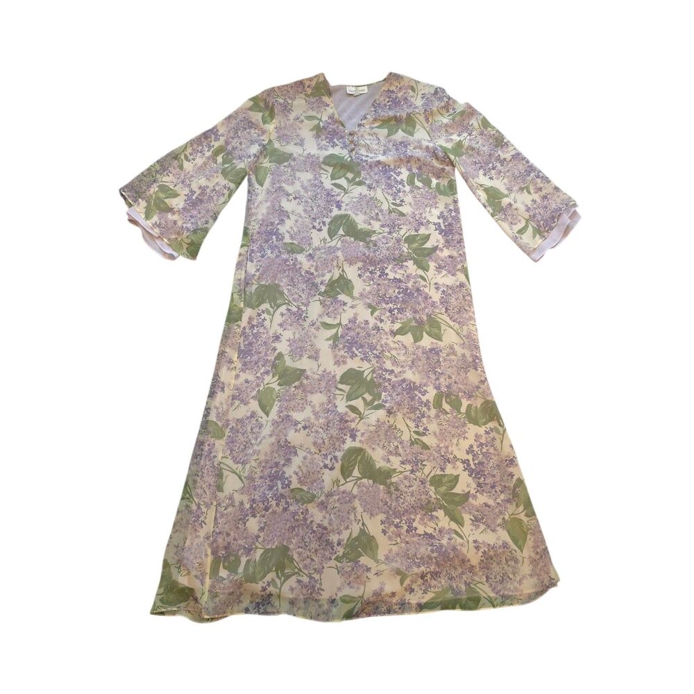 Vintage Valentino Intimo Floral Nightgown M Lilac Blanche Devereaux Bell Sleeve